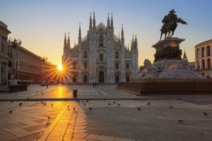 Famous Duomo at sunrise, Milan, Europe.
